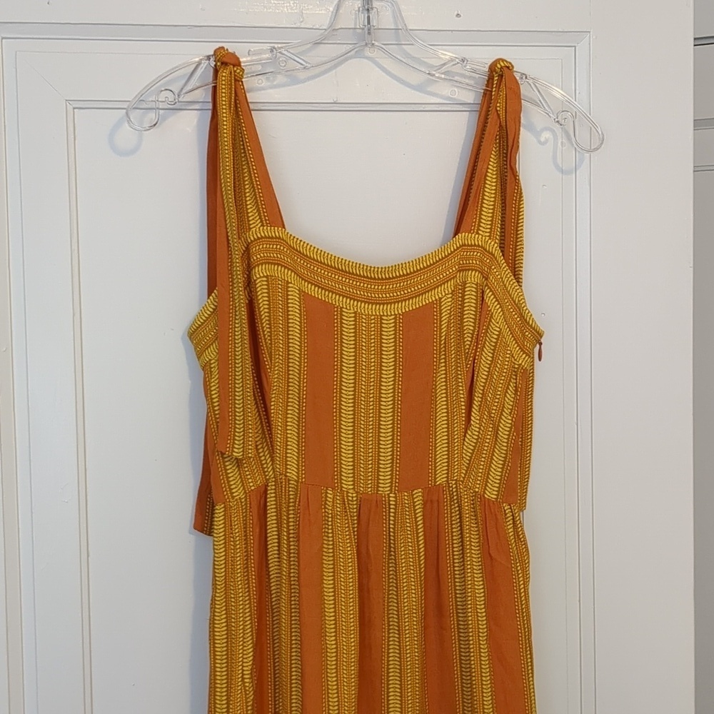 Sunny Sriped Viscose Yellow Orange Maxi Dress Tie Straps Small - Picture 3 of 8